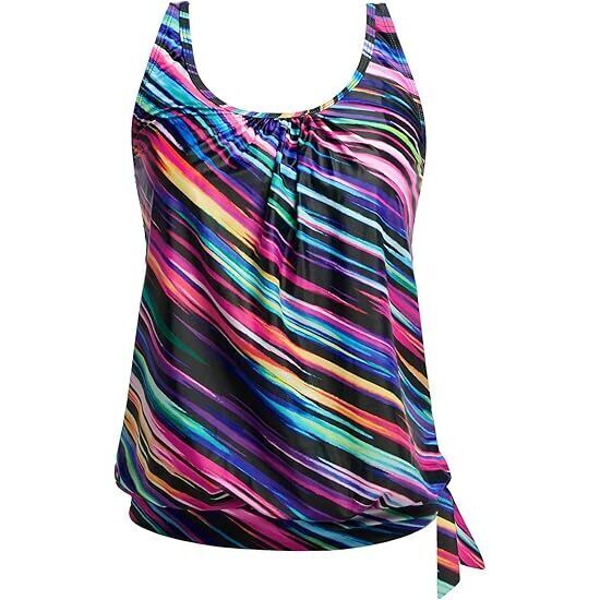 Womens Blouson Tankini Top Only Loose Fit Swim Top No Bottom Modest Swimsuit